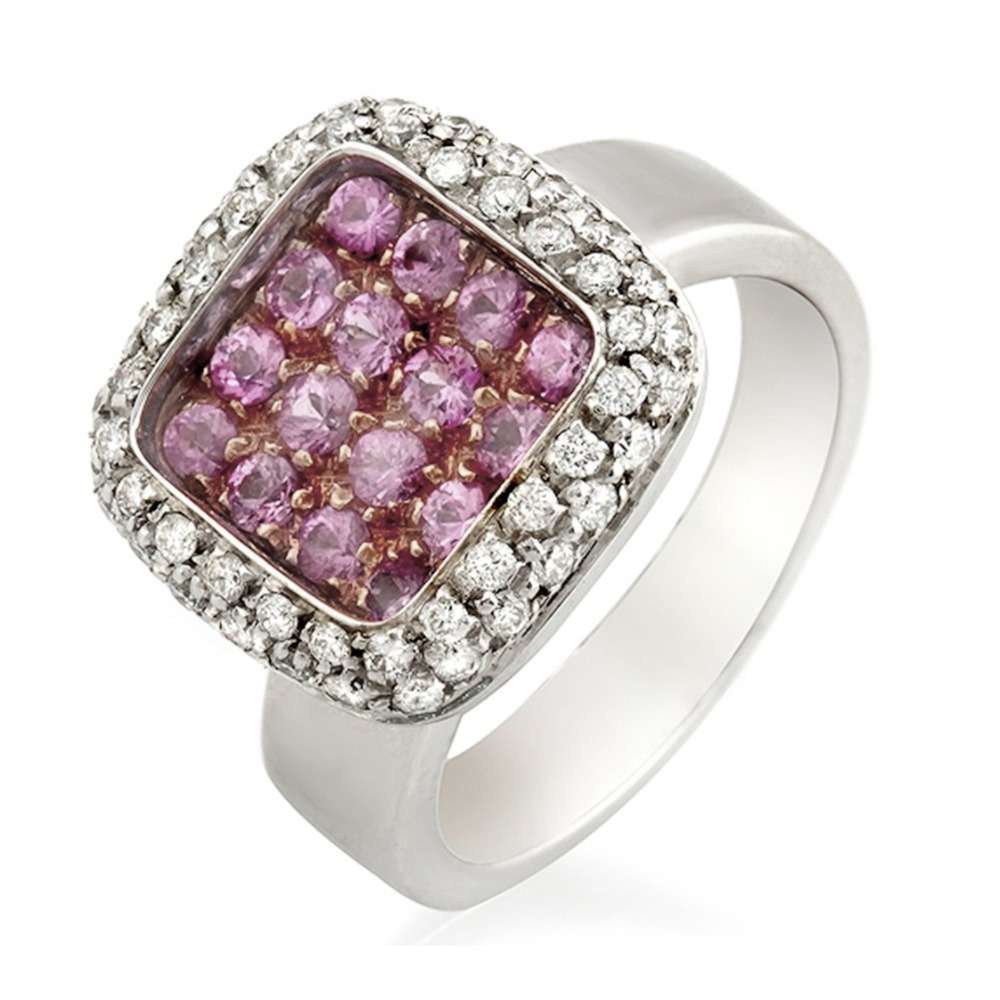 Fancy 0.90 CT Pink Sapphire & Diamonds 18k Ring